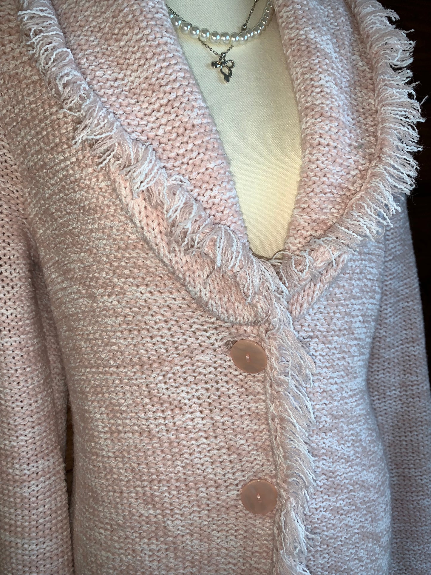 Warm knit button up baby pink cardigan no size