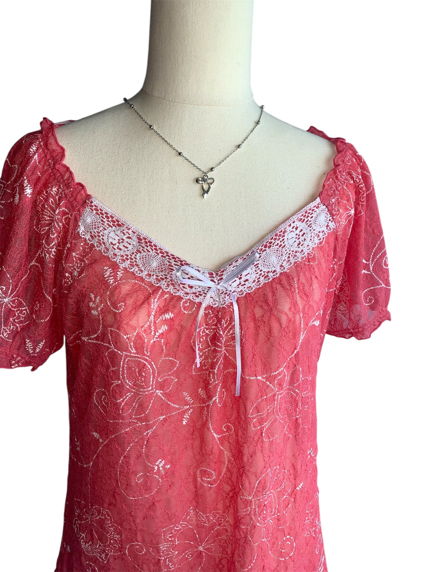 Pink lace long top/dress size m 12