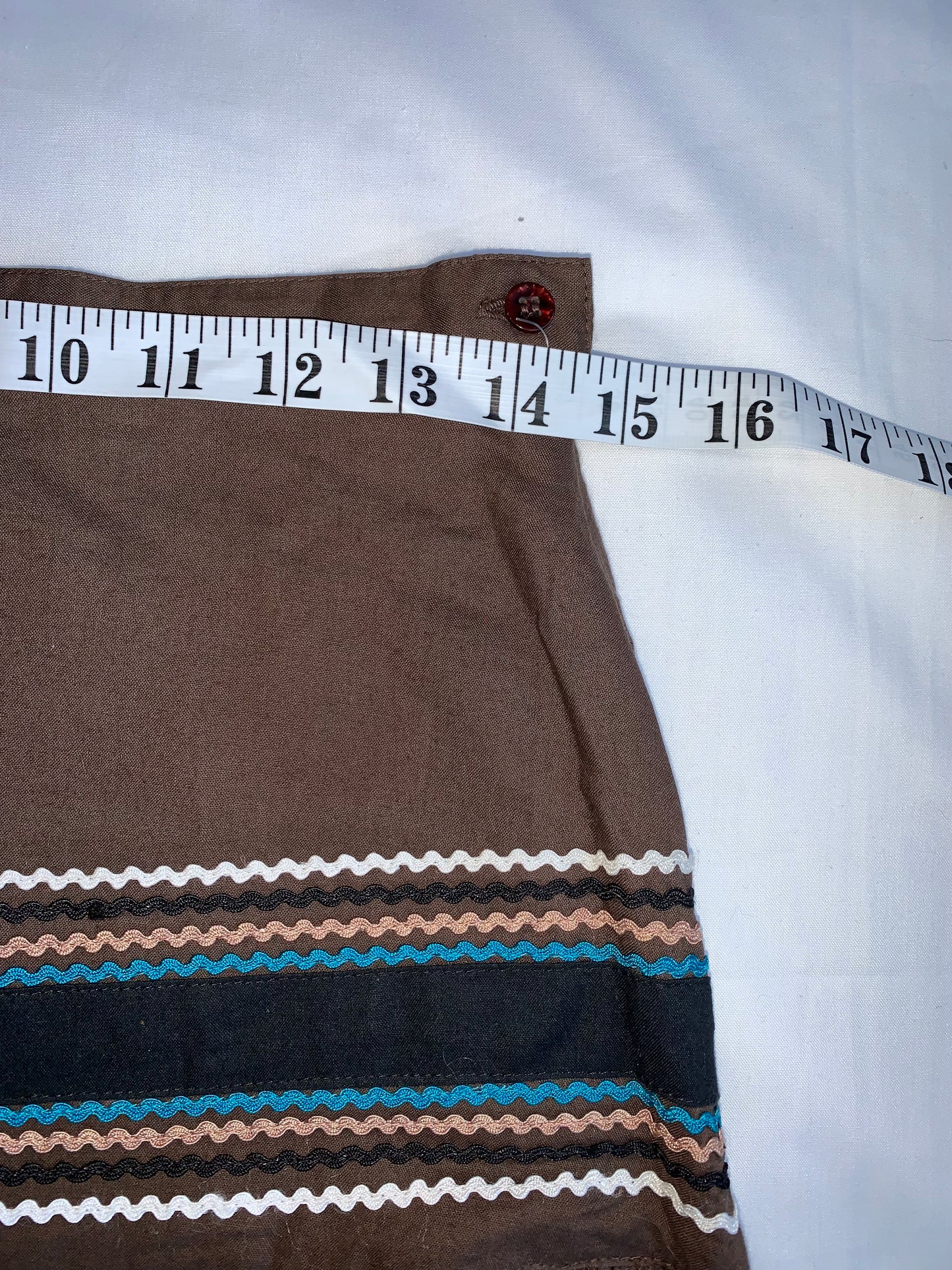 Brown embroided skirt size small see photos for measurements