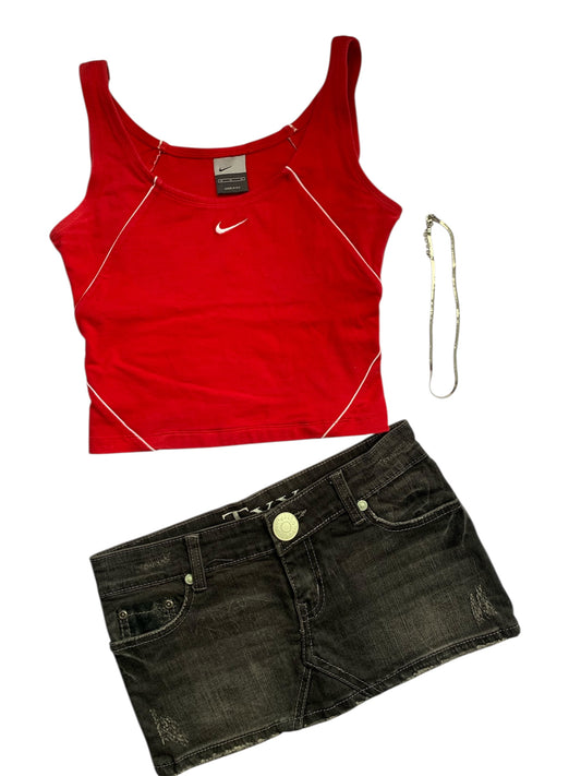 Black denim mini skirt