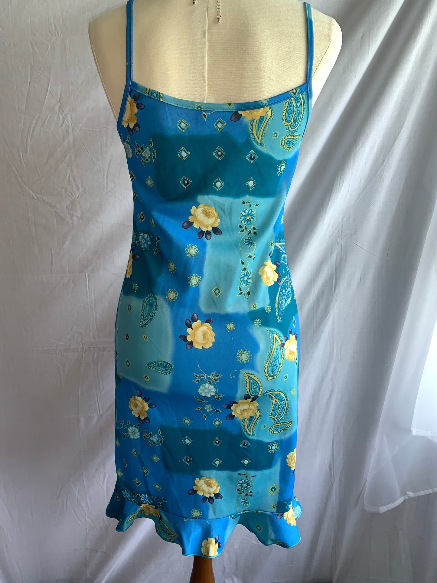 Blue paisley dress with yellow flowers size 8-10
