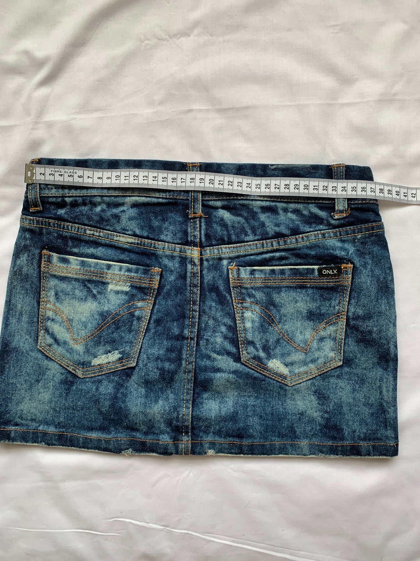 Only jeans denim mini skirt measurements in photo