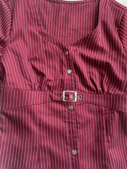 Burgandy pinstripe buckle top size m