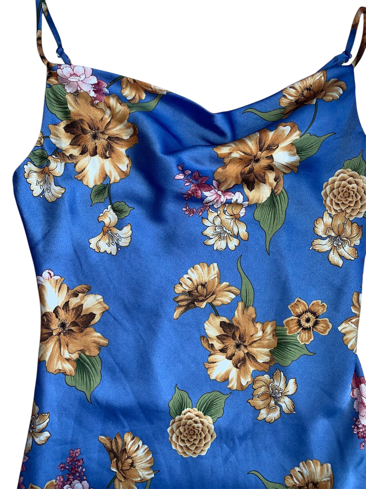 Blue flower print silky dress size 10
