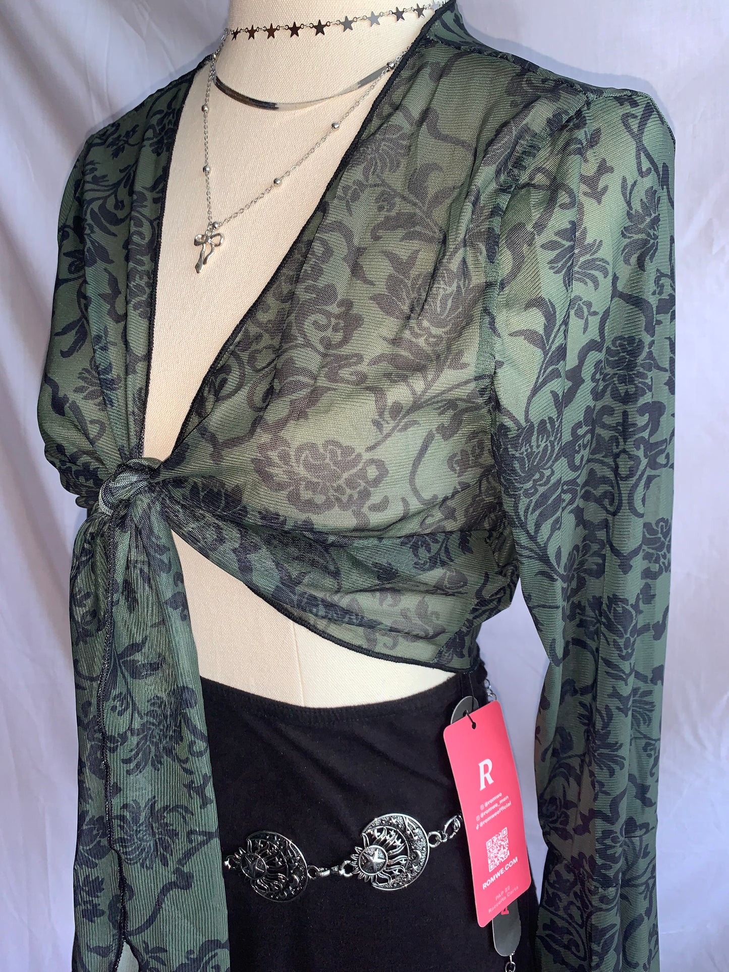 Flared long sleeve mesh tie up top size 10 -12