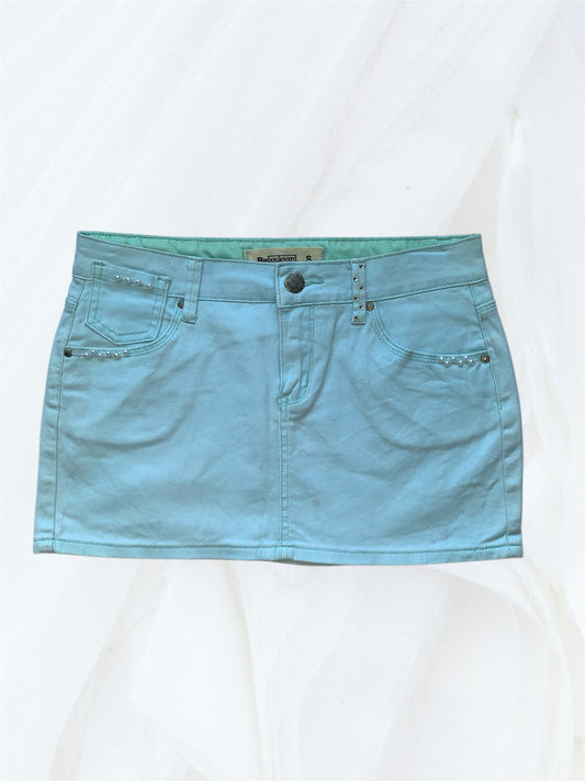 Blue diamente & pearl mini skirt size 10