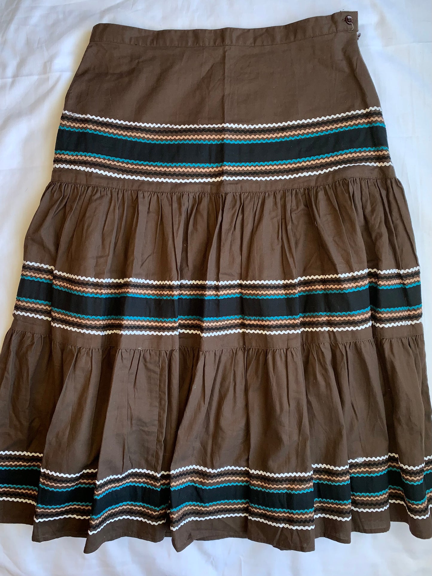 Brown embroided skirt size small see photos for measurements