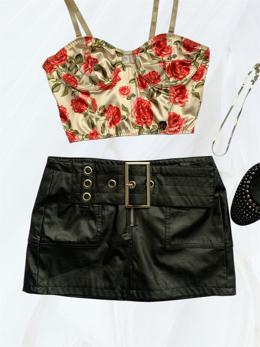 Leather look mini skirt xs/s measurements in photos