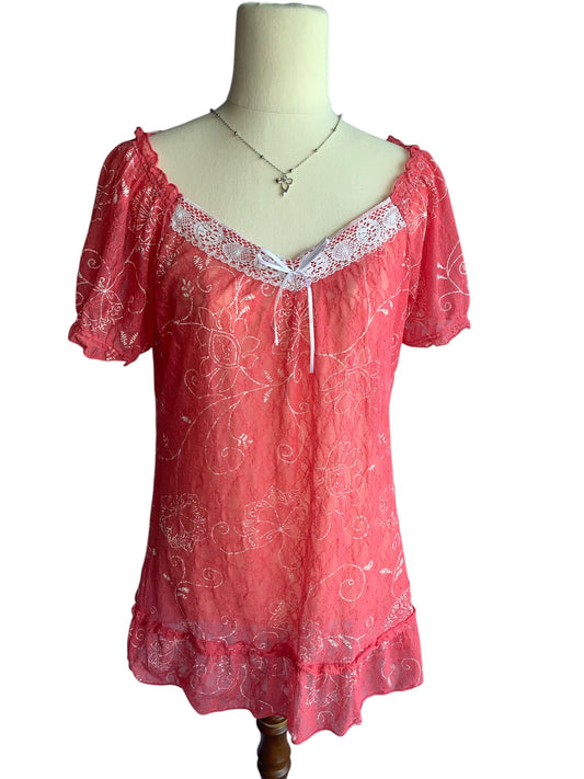 Pink lace long top/dress size m 12