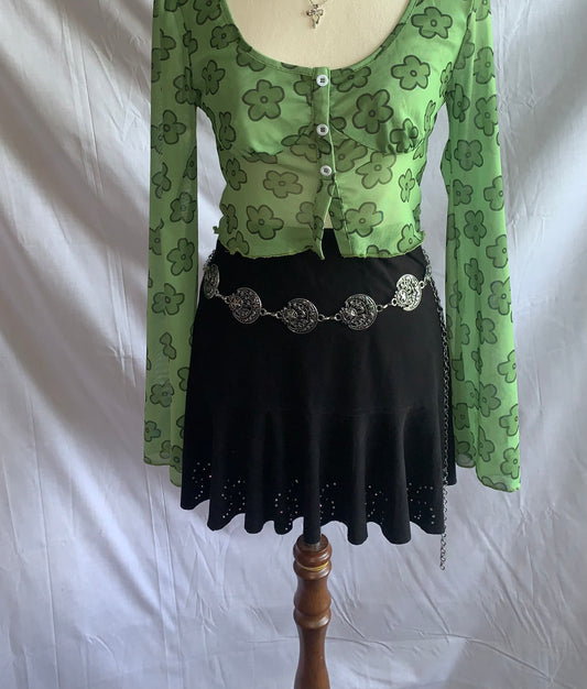 Black velour diamente mini skirt size 10