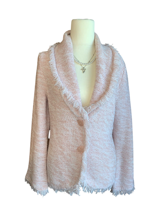 Warm knit button up baby pink cardigan no size