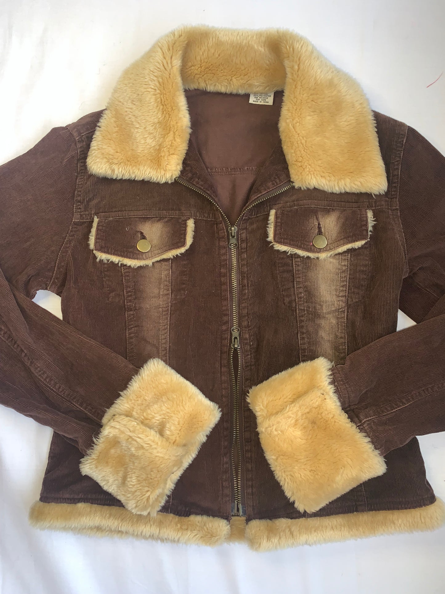 Brown corduroy fluffy jacket size 10
