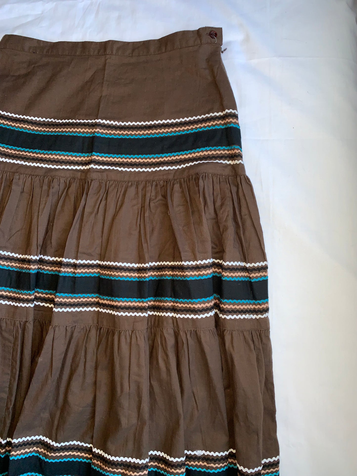 Brown embroided skirt size small see photos for measurements