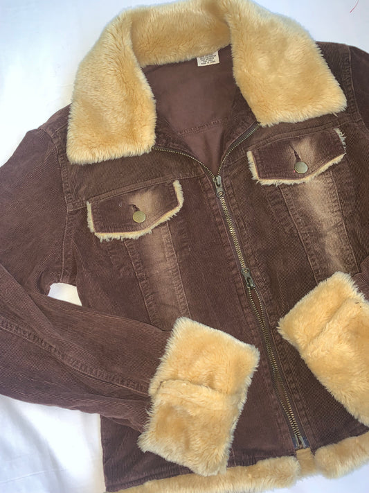 Brown corduroy fluffy jacket size 10