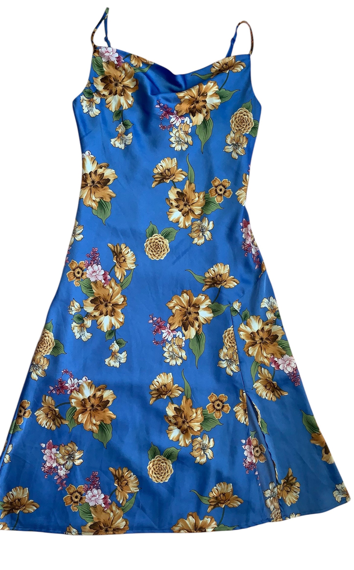 Blue flower print silky dress size 10
