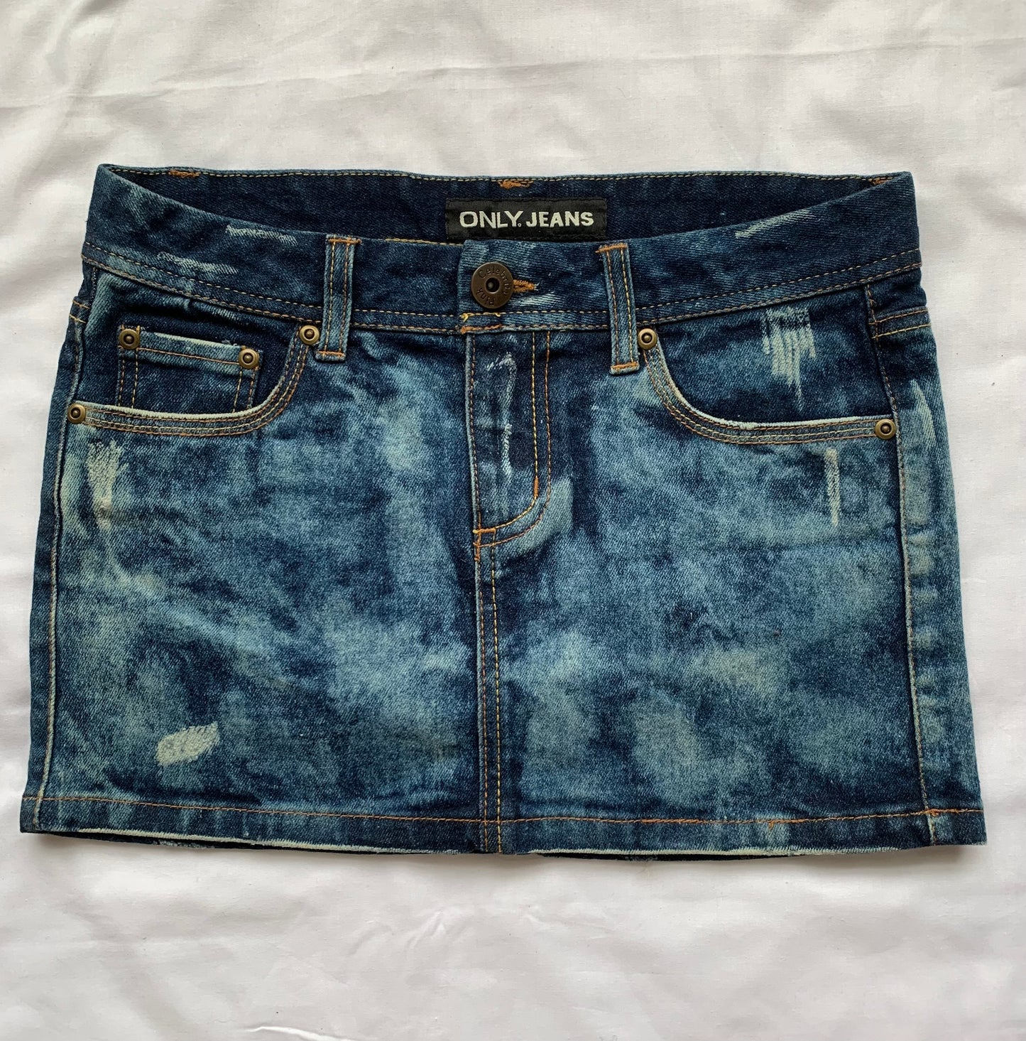 Only jeans denim mini skirt measurements in photo