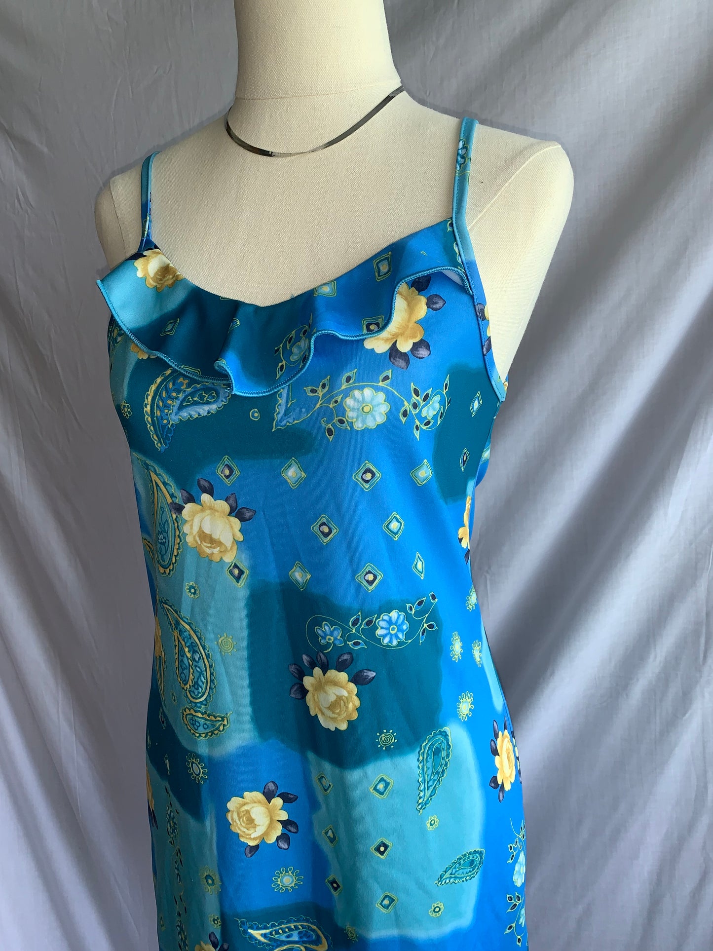Blue paisley dress with yellow flowers size 8-10