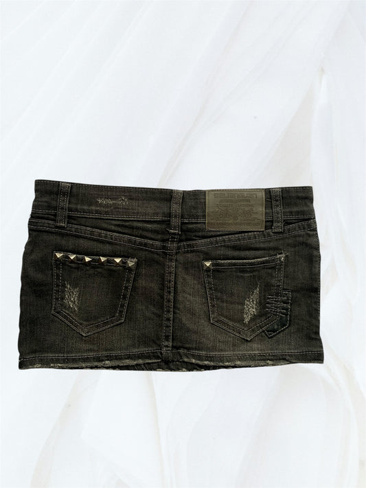 Black denim mini skirt