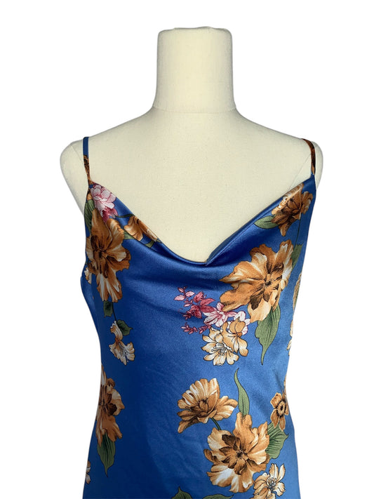 Blue flower print silky dress size 10