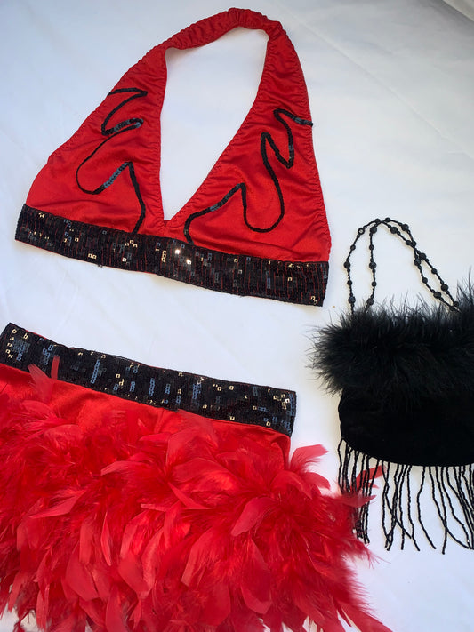 Red flame feather out fit size s check photos for measurements
