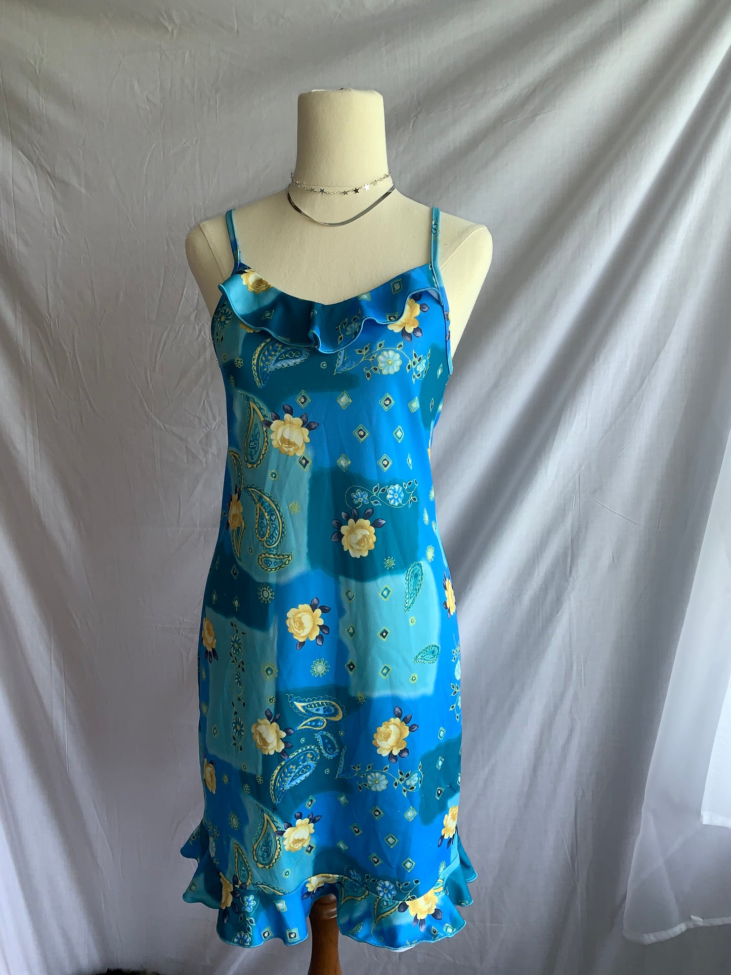 Blue paisley dress with yellow flowers size 8-10