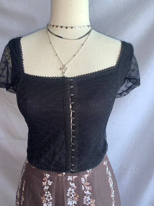 Black lace clip up top size m 10 -12